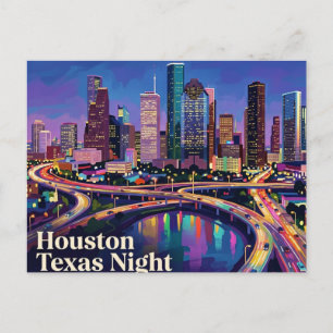 Houston Skyline bei Nacht Texas Postkarte