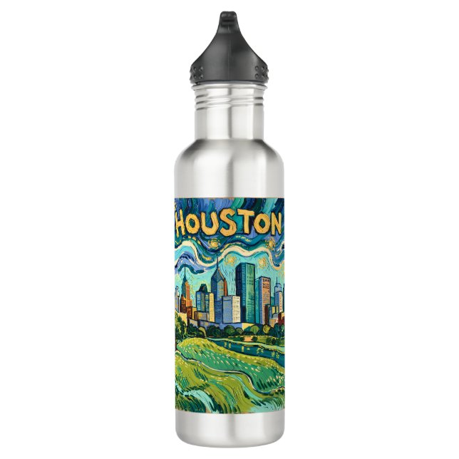 Houston Skyline Colorful Van Gogh Cityscape Edelstahlflasche (Rechts)
