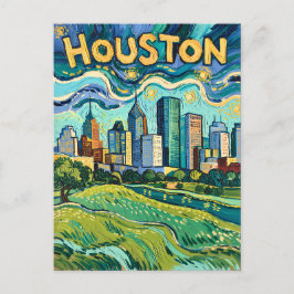 Houston Skyline Colorful Van Gogh Cityscape Postkarte