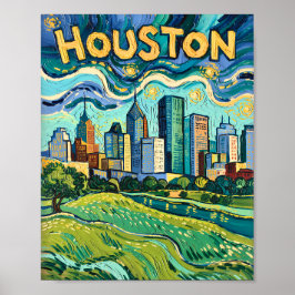 Houston Skyline Farbige Van Gogh Stadtansicht Poster