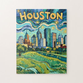 Houston Skyline Landmark Colorful Van Gogh Vintage Puzzle