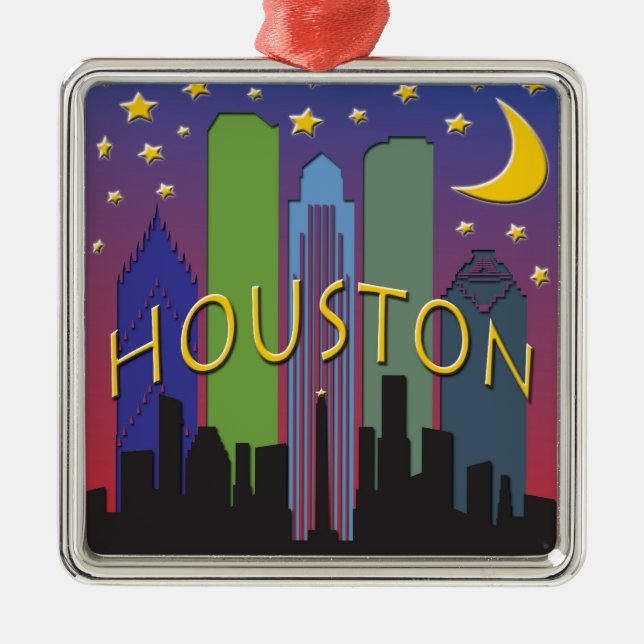 Houston-Skyline-Nachtleben Ornament Aus Metall (Vorne)