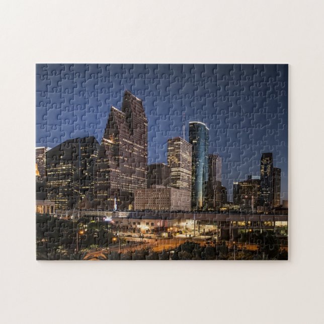 Houston Skyline | Nachtlicht und City Life Foto Puzzle (Horizontal)