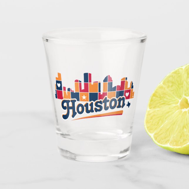 Houston Skyline Patchwork Schnapsglas (Vorderseite)