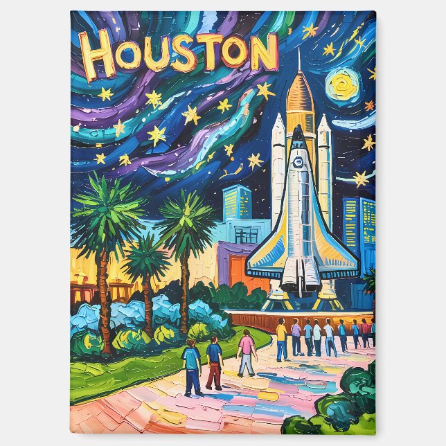 Houston Skyline Space Center Rakete Van Gogh Kinde Magnet (Vorderseite)