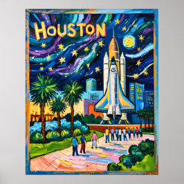 Houston Skyline Space Center Rocket Van Gogh Kids Poster