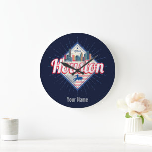 Houston Skyline Texas Vereinigte Staaten Vintage U Große Wanduhr