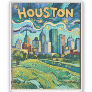Houston Skyline Wahrzeichen Farbige Van Gogh Vinta Aufkleber