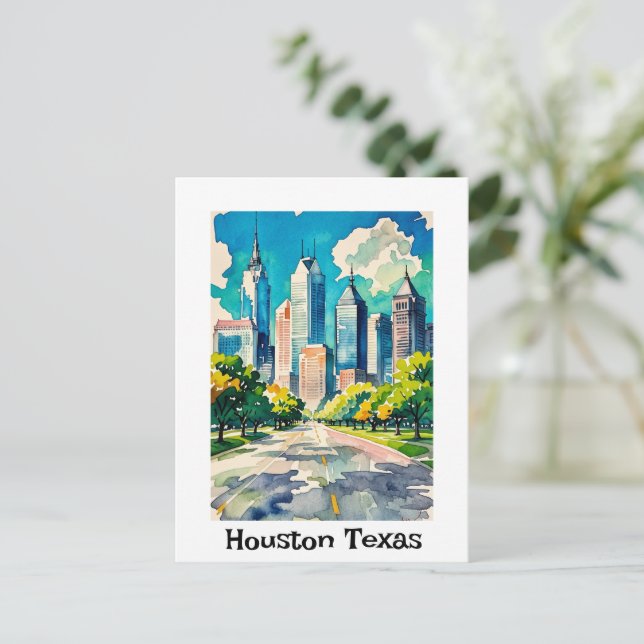 Houston Skyline-Wasser Postkarte (Stehend Vorderseite)