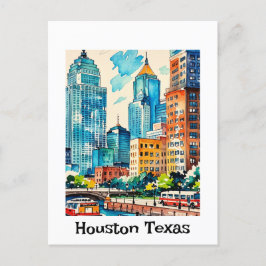 Houston Skyline Wasserfarbe Postkarte