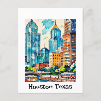 Houston Skyline Wasserfarbe Postkarte