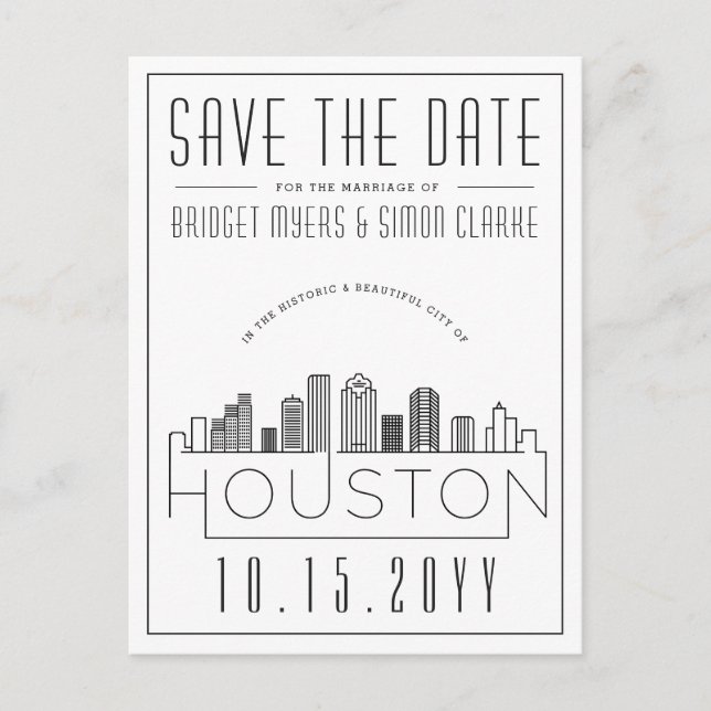 Houston | Stilisierte Skyline Save the Date Postkarte (Vorderseite)