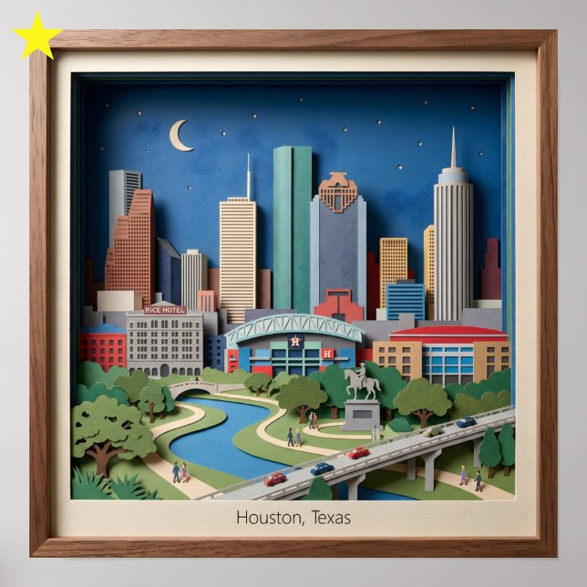 Houston Texas Amerika Schichtpapierkunst Diorama Poster (Von Creator hochgeladen)