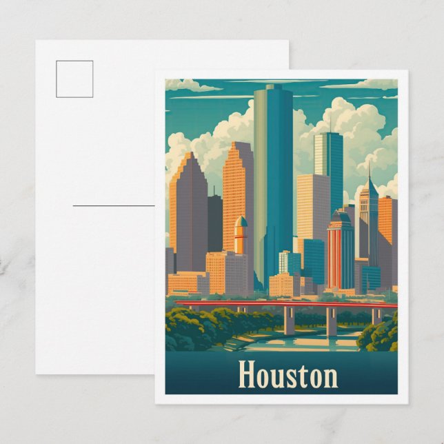 Houston Texas Art Vintage Reise Illustration Postkarte (Vorne/Hinten)
