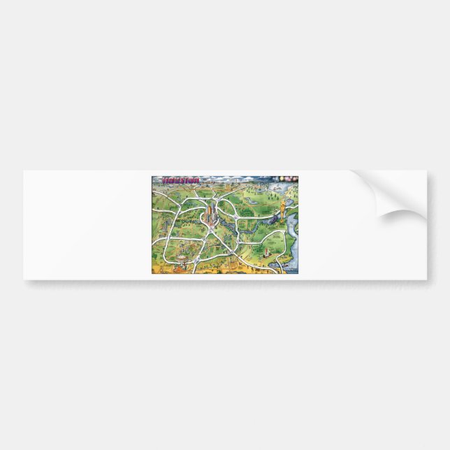 Houston Texas Cartoon Map Autoaufkleber (Vorne)