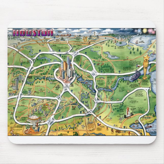 Houston Texas Cartoon Map Mousepad (Vorne)