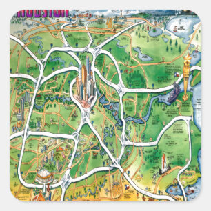 Houston Texas Cartoon Map Quadratischer Aufkleber