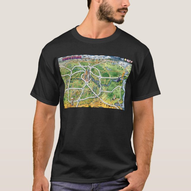 Houston Texas Cartoon Map T-Shirt (Vorderseite)