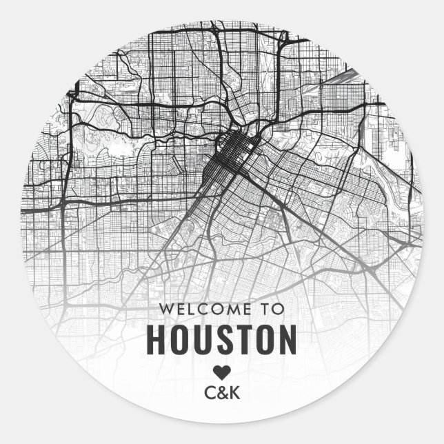 Houston, Texas City Map | Begrüßung Runder Aufkleber (Vorderseite)
