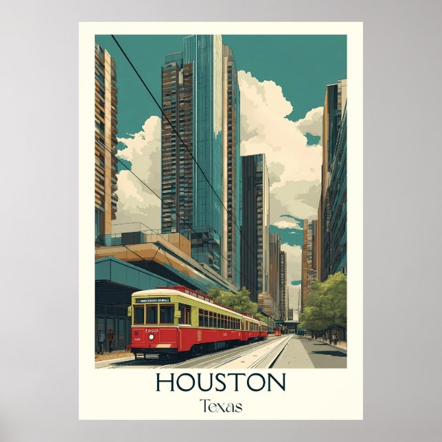 Houston Texas City Skyline Straßenbahn Poster (Vorne)
