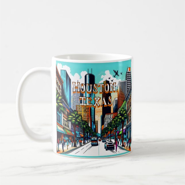 Houston, Texas Downtown Abstrakte Kunst Kaffeetasse (Links)