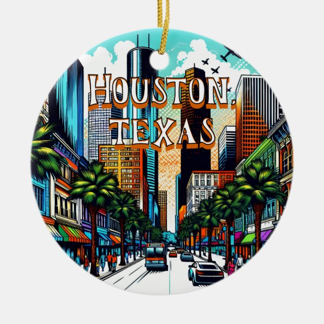 Houston, Texas Downtown Abstrakte Kunst Keramik Ornament (Vorne)