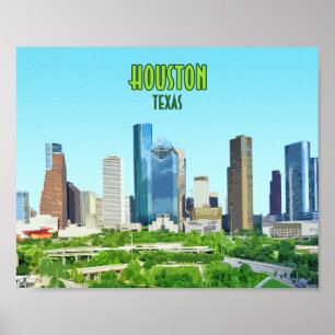 Houston Texas Downtown Vintage Poster