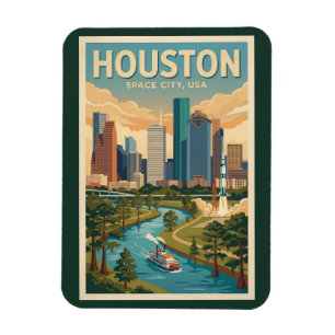 Houston Texas Illustration Reise Kunst Vintage Magnet