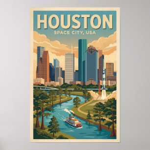 Houston Texas Illustration Reise Kunst Vintage Poster