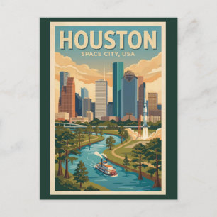 Houston Texas Illustration Reise Kunst Vintage Postkarte