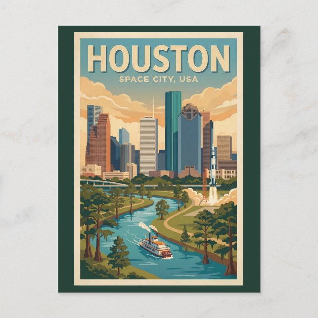 Houston Texas Illustration Travel Art Vintage Postkarte (Vorderseite)
