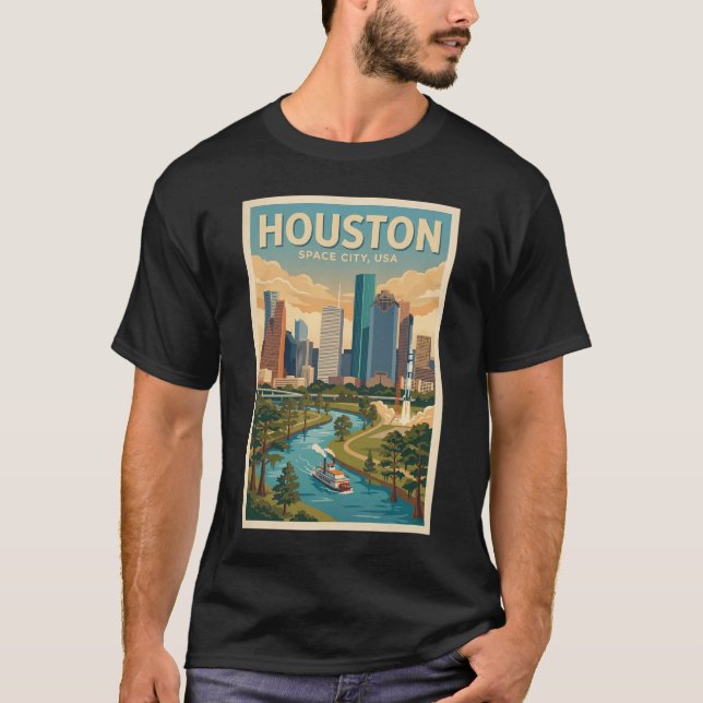 Houston Texas Illustration Travel Art Vintage T-Shirt (Vorderseite)