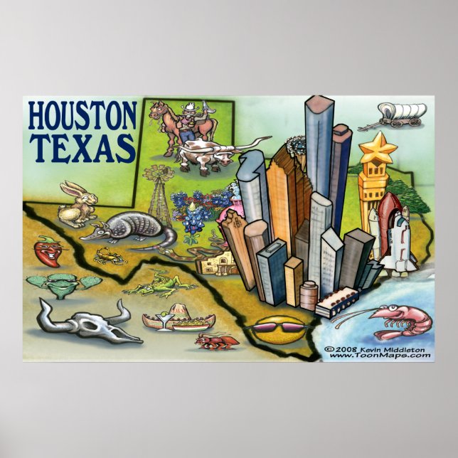 Houston TEXAS Karte Poster (Vorne)