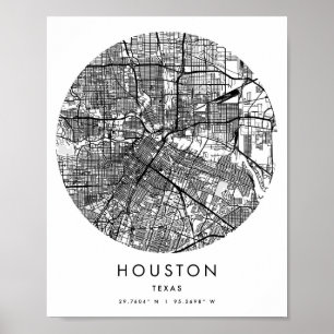 Houston Texas Minimal Modern Circle Street Karte Poster