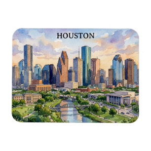 Houston Texas Retro-Wasserfarben-Kunstwerk Magnet