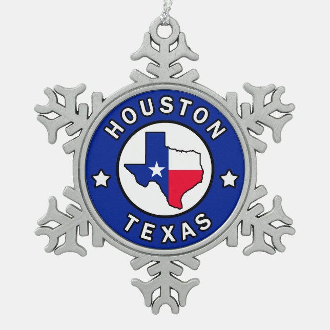 Houston Texas Schneeflocken Zinn-Ornament (Vorderseite)