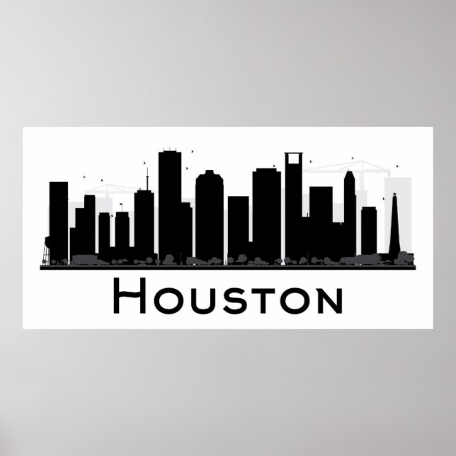 Houston, Texas | Schwarz-Weiß-City-Skyline Poster (Vorne)