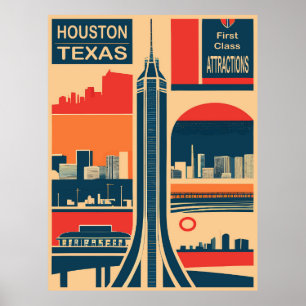 Houston, Texas, Sehenswürdigkeiten, Reise Poster