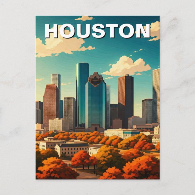 Houston Texas Skyline Cityscape Fall Postkarte (Vorderseite)