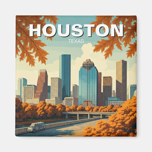 Houston Texas Skyline Cityscape Herbst Magnet (Vorne)