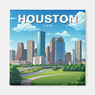 Houston Texas Skyline Cityscape Spring Magnet
