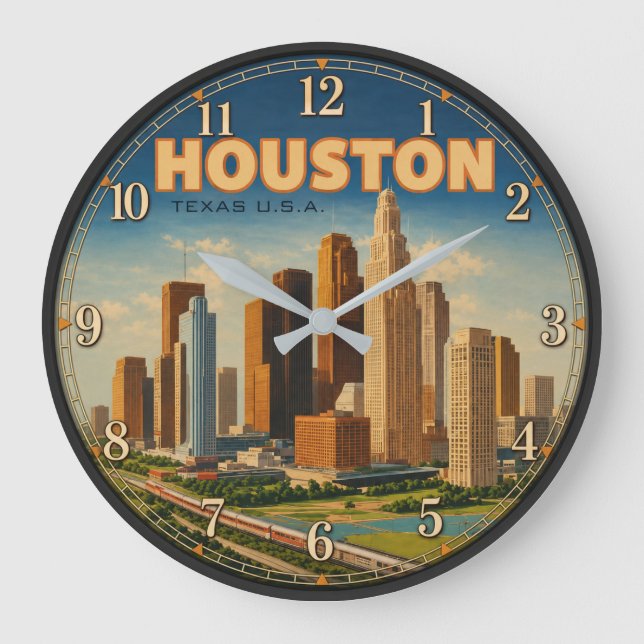 Houston Texas Skyline  Große Wanduhr (Vorderseite)
