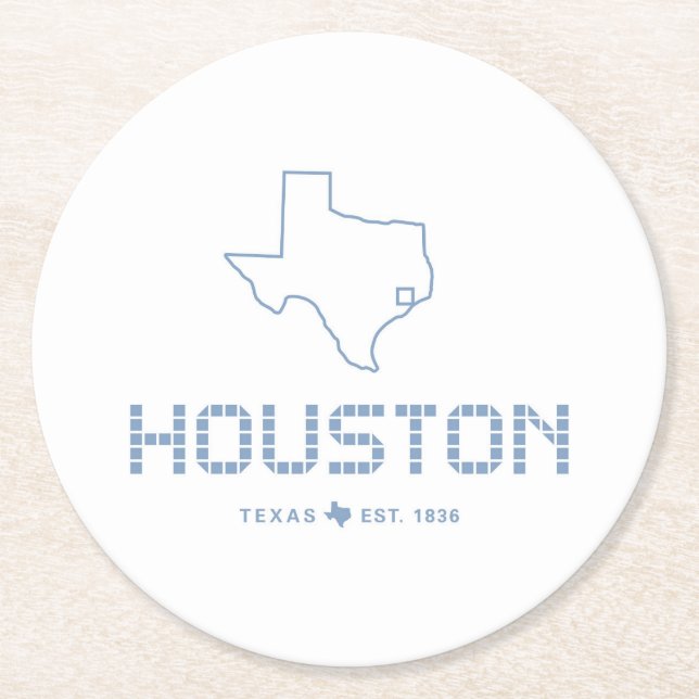 Houston & Texas Tile, Blue Tile, Houston Texas Runder Pappuntersetzer (Vorderseite)