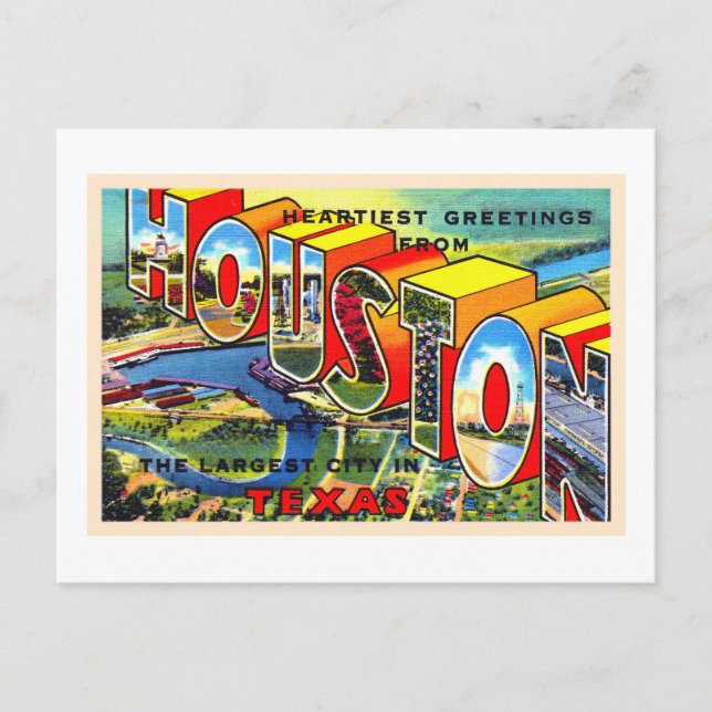 Houston Texas TX Vintage Large Letter Postcard Postkarte (Vorderseite)