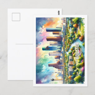 Houston Texas USA Berühmter Ort Aquarell Postkarte