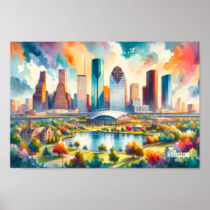 Houston Texas USA Travel Places watercolor Poster