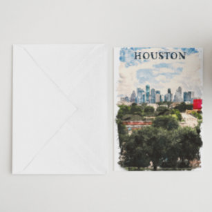 Houston Texas Vintag Retro Travel Watercolor Postkarte