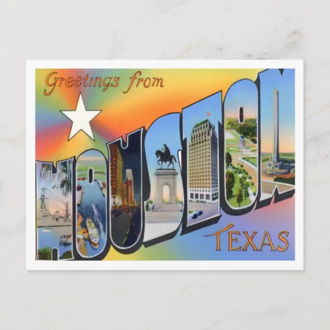 Houston, Texas, Vintage Großbriefe Postkarte (Vorderseite)