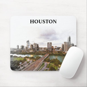 Houston Texas Vintage Travel City Watercolor Mousepad