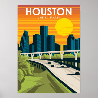 Houston Texas Vintages Minimal Retro Travel Poster